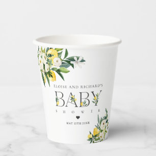 Vasos De Papel Lemon Citrus mediterráneo Baby Shower Botánico