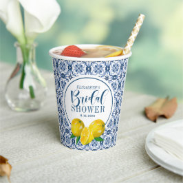 Vasos De Papel Lemon Italian Blue Tile Boda Agradecimiento