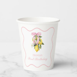 Vasos De Papel Lemon Pink Bow preppy Coquette cumpleaños 1