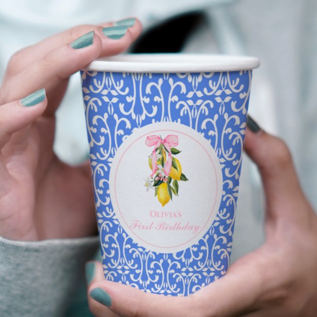 Vasos De Papel Lemon Pink Bow preppy primer cumpleaños (Subido por el creador)