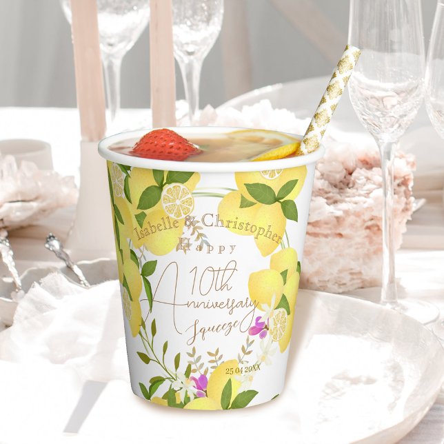 Vasos De Papel Lemon Squeeze White (10th Anniversary Wedding 
Party Paper Cup)