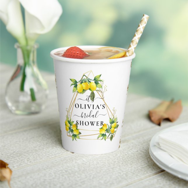 Vasos De Papel Lemony Elegant Gold Geometric Bridal Shower Paper (in situ)