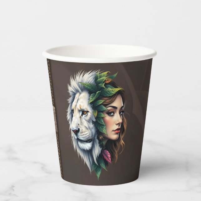 Vasos De Papel León blanco y mujer (Anverso)