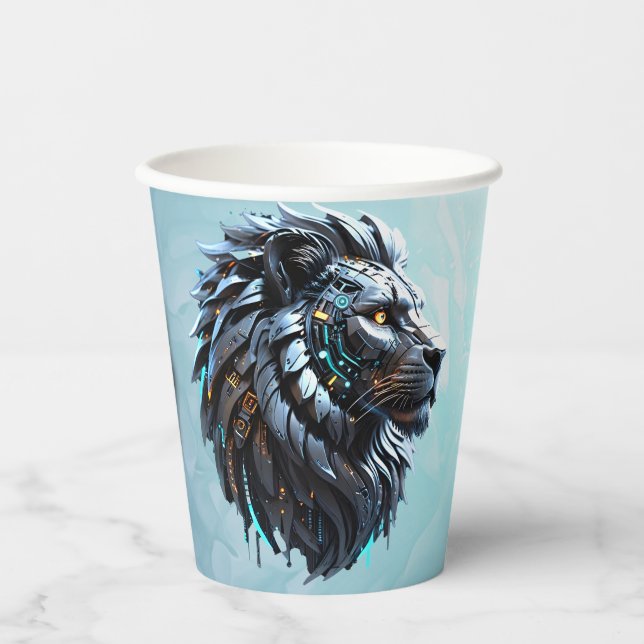 Vasos De Papel León cibernético La fusión del poder y la tecnolog (Anverso)