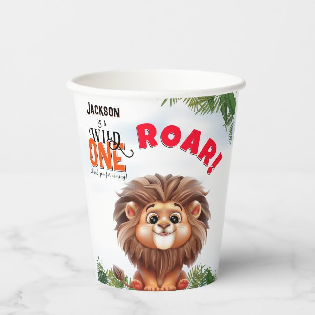 Vasos De Papel Leon Safari Wild One Kids Cumpleaños (Anverso)