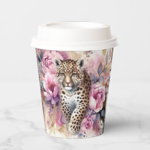 Vasos De Papel Leopard Cub y Rosas