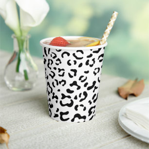 Vasos De Papel Leopard Print, Leopard Spots, Negro Y Blanco