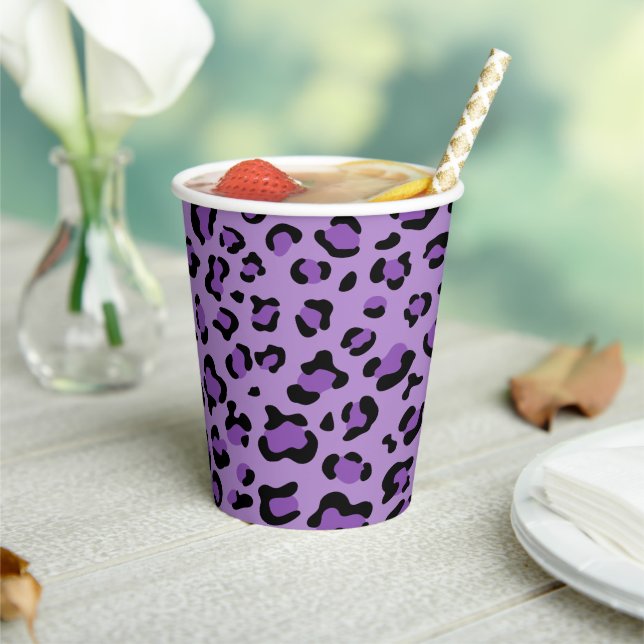 Vasos De Papel Leopard Print, Leopard Spots, Purple Leopard (in situ)