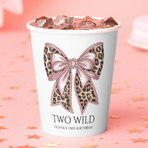 Vasos De Papel Leopard Print Two Wild Bow 2Cumpleaños