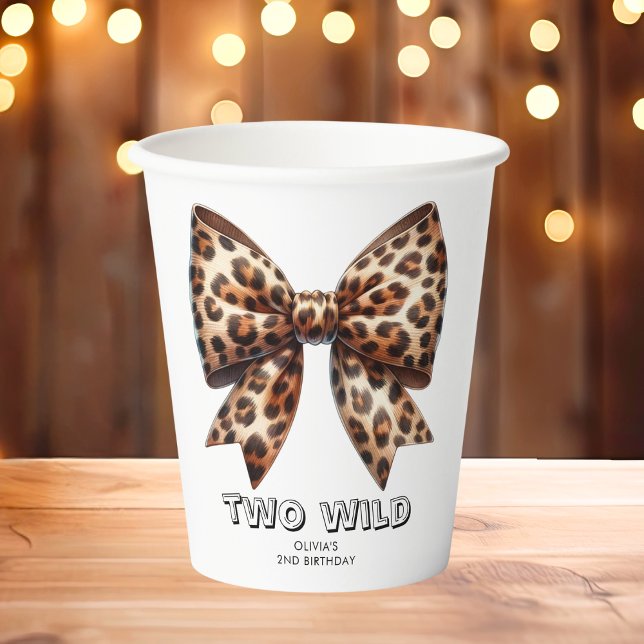 Vasos De Papel Leopard Print Two Wild Bow 2Cumpleaños (Subido por el creador)