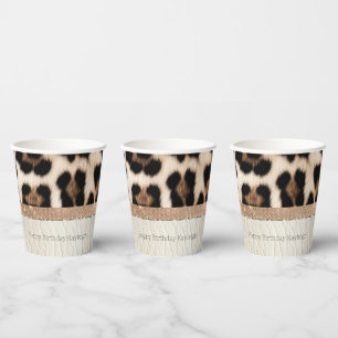 Vasos De Papel Leopardo de Crema de Glitz de Champagne