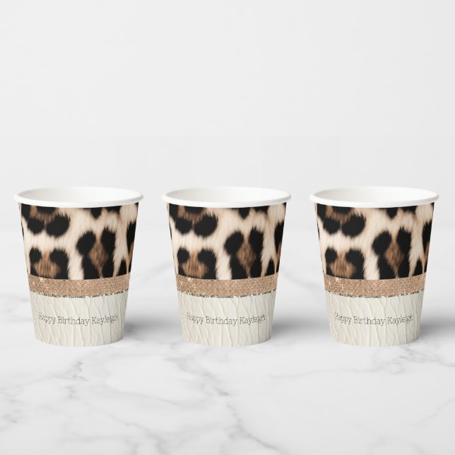 Vasos De Papel Leopardo de Crema de Glitz de Champagne (Multi)
