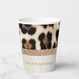 Vasos De Papel Leopardo de Crema de Glitz de Champagne