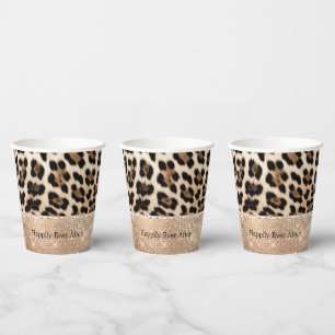 Vasos De Papel Leopardo de Crema de Glitz de Champagne