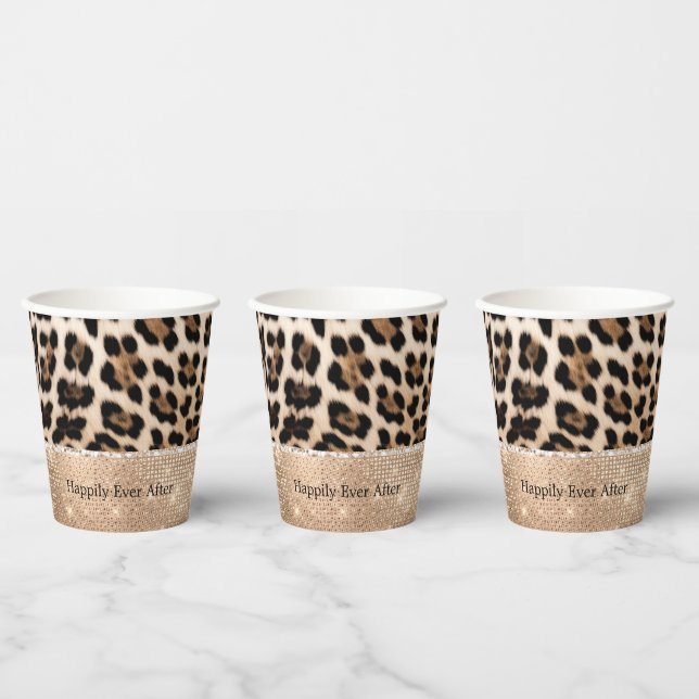 Vasos De Papel Leopardo de Crema de Glitz de Champagne (Multi)