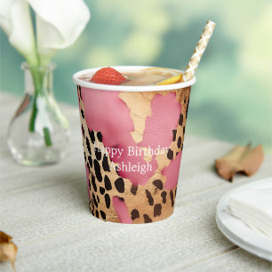 Vasos De Papel Leopardo de oro rosa