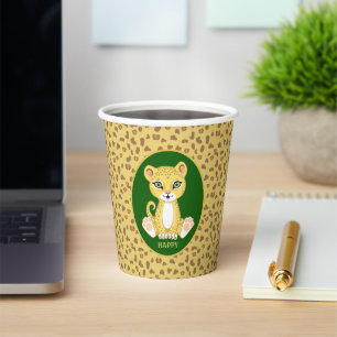 Vasos De Papel Leopardo en Verde Marrón y Fiesta Beige Dorado