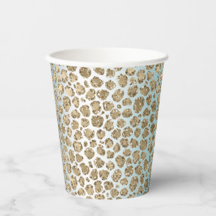 Vasos De Papel Leopardo Purpurina de oro blanco Aqua Mint