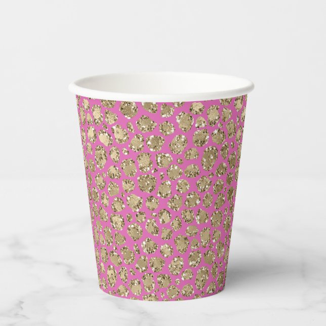 Vasos De Papel Leopardo Purpurina de oro rosa (Anverso)