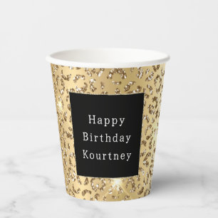 Vasos De Papel Leopardo Purpurina Glam Gold