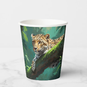 Vasos De Papel Leopardo realista en la jungla arte animal