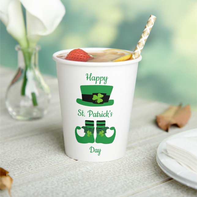 Vasos De Papel Leprechaun St. Patrick's Day Fiesta Green Black (in situ)