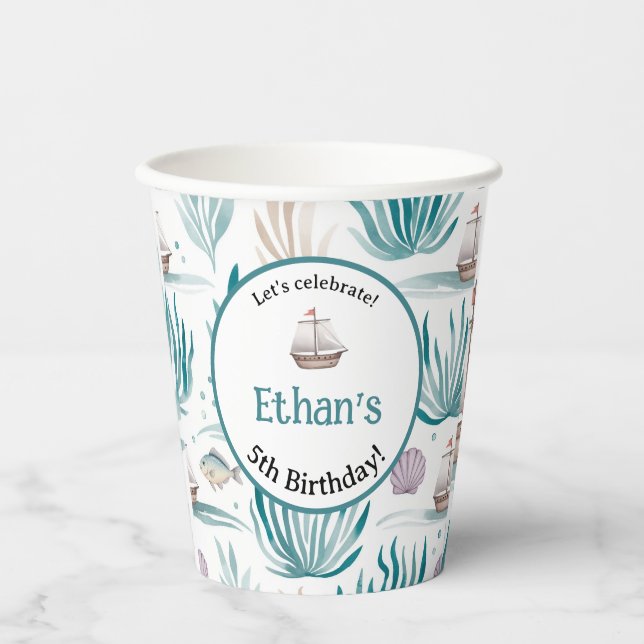 Vasos De Papel Let’s Celebrate Nautical Birthday Name & Age (Anverso)