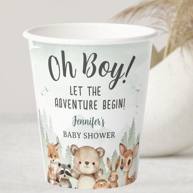 Vasos De Papel Let The Adventure Begin Baby Shower Boy Woodland (Subido por el creador)