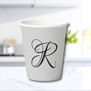 Vasos De Papel Letra blanca 3D caligrafía carta inicial Gris Pa