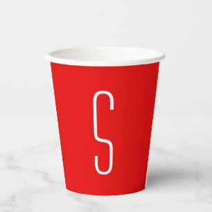 Vasos De Papel Letra inicial monograma blanco rojo moderno