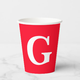 Vasos De Papel Letra inicial monograma blanco rojo simple