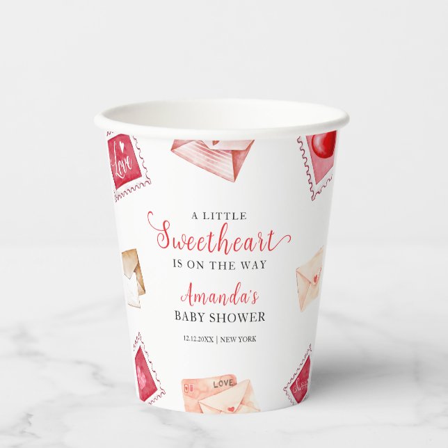Vasos De Papel Letra Stamp SValentine Baby Shower (Anverso)