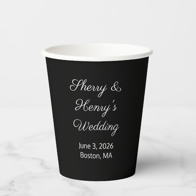 Vasos De Papel Letras dulces en blanco y negro: Boda (Anverso)