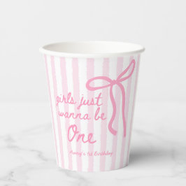 Vasos De Papel Letrero de Cumpleaños Número Uno con Lazo Rosa par