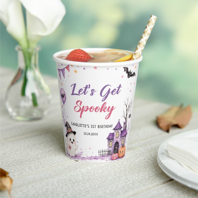 Vasos De Papel Let's Get Spooky Halloween Birthday Paper Cups (in situ)