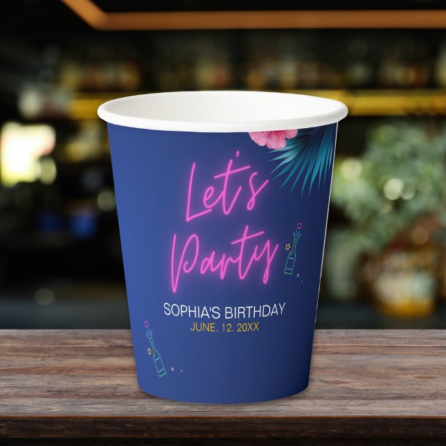 Vasos De Papel Let's Party - Tropical Neon Fun Birthday Woman (Subido por el creador)