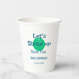Vasos De Papel Let's strike up have fun green ball birthday name 
