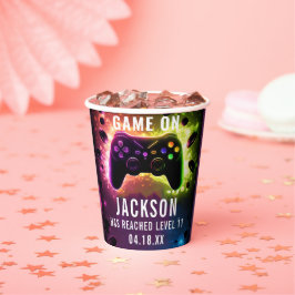 Vasos De Papel ¡Levántate! Neon Video Game Birthday Party