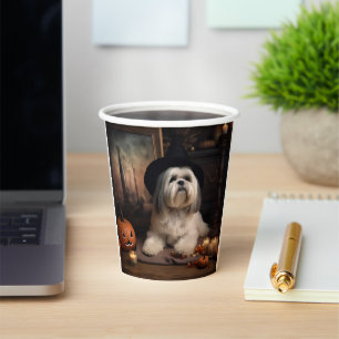 Vasos De Papel Lhasa Apso Calabazas Halloween Asustadizo