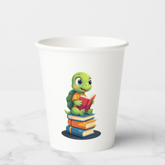 Vasos De Papel Libros de lectura de tortugas adorables (1) (Anverso)