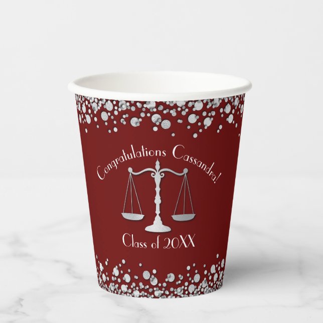 Vasos De Papel Licenciatura en Derecho Maroon Silver (Anverso)