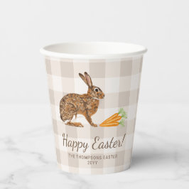 Vasos De Papel Liebre acuarela y zanahorias Feliz Pascua beige