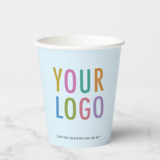 Vasos De Papel Light Blue Paper Cups Custom Business Logo 8 oz