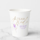 Vasos De Papel Light Purple Bow Team Bride Bridal Shower<br><div class="desc">Add a charming and unique touch to your “She’s Tying the Knot” bridal shower with these elegant purple and gold bow paper cups. Featuring a delicate watercolor soft purple ribbon bow, they bring just the right amount of sweetness and sophistication to your table decor. Perfect for serving bubbly, punch, or...</div>