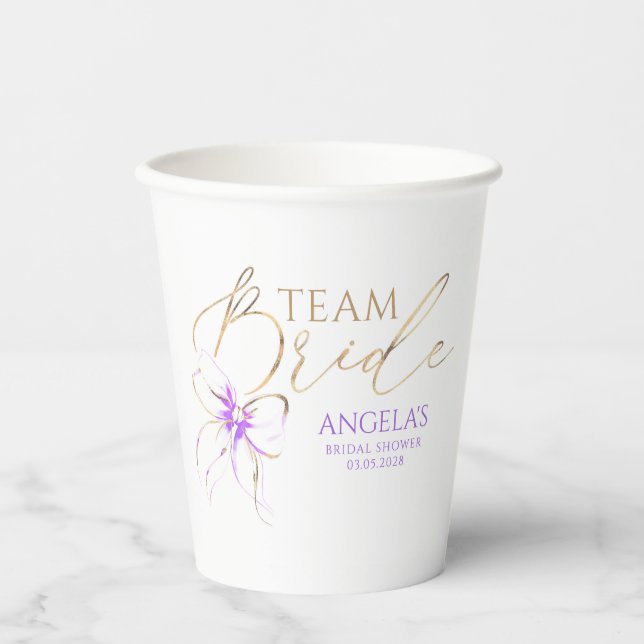 Vasos De Papel Light Purple Bow Team Bride Bridal Shower (Anverso)