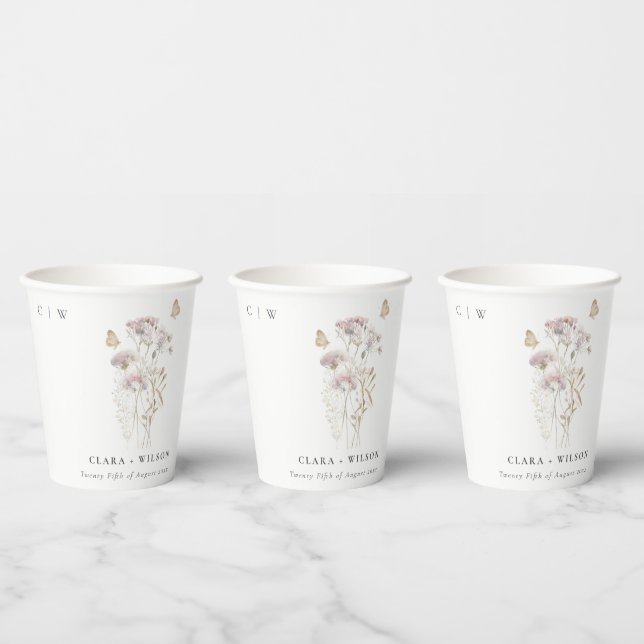 Vasos De Papel Lilac Boho Wildflower Fern Boda Botánico (Multi)