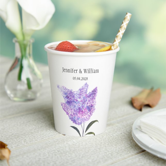 Vasos De Papel Lilac Flowers Watercolor Floral Wedding (in situ)
