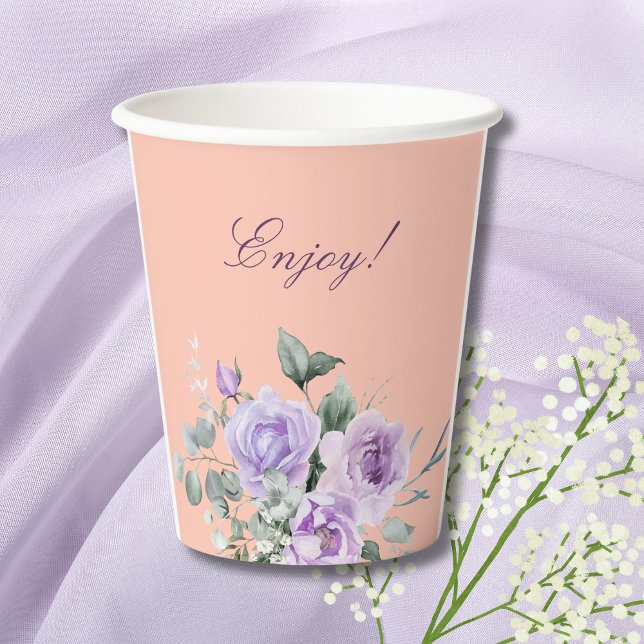 Vasos De Papel Lilac Peach Floral Peony Bridal Shower (Subido por el creador)