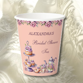 Vasos De Papel Lilac Peach Floral Tea Party Bridal Shower