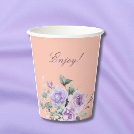 Vasos De Papel Lilac Peach Peony Floral Baby Shower